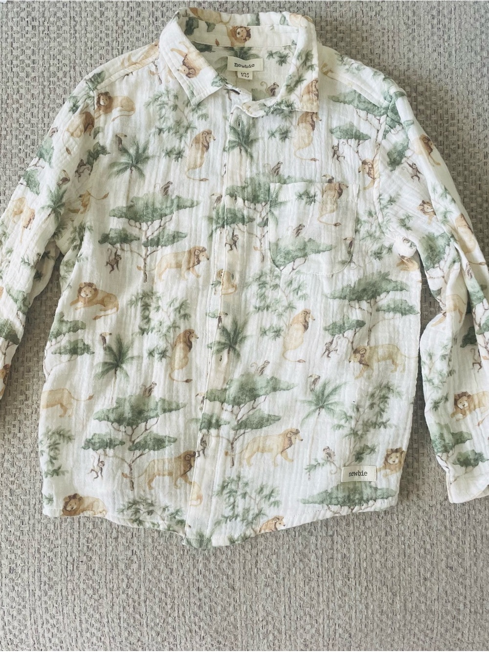 Newbie Cream Button-Down Shirt with Green Safari Print
